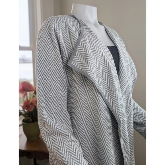 Vince Camuto Cardigan Sweater XL Gray Herringbone Open Front Cotton Draped NEW - Picture 5 of 12